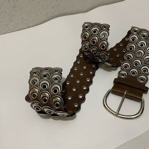Neiman Marcus women’s belt leather Gothic fashion metal scales artsy cinch belt